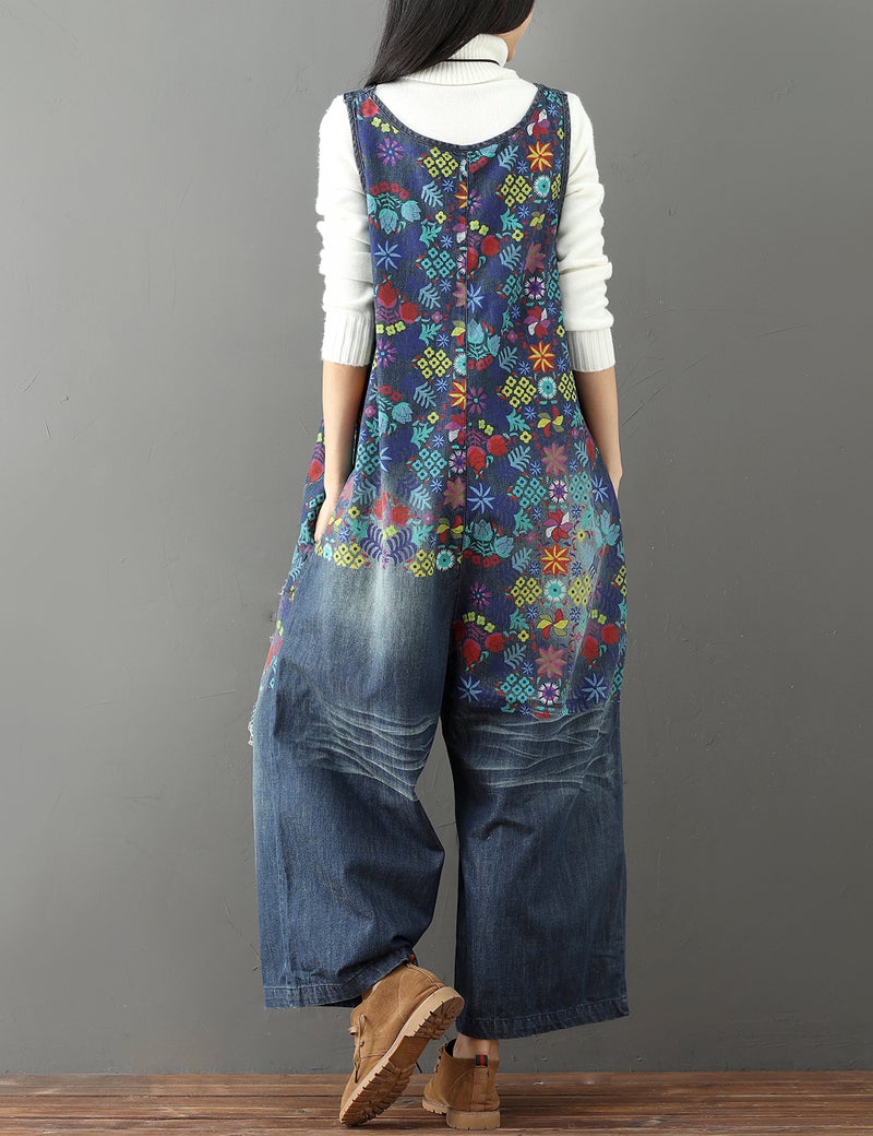 Yeokou Women's Loose Baggy Denim Wide Leg Jumpsuit Rompers Overalls Harem Pants (One Size US S-L, Style 13 Blue) - Image 3
